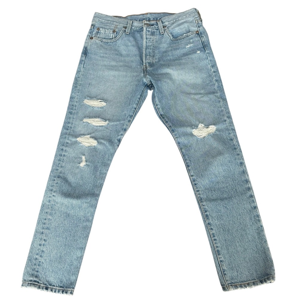 Levis Premium 501 Distressed‎ Light Wash Button Fly Jeans W28 L28 Denim Skinny